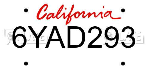 6YAD293 California License Plate