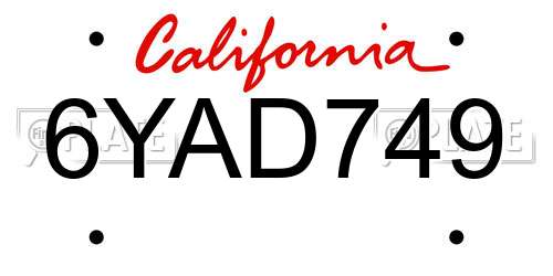 6YAD749 California License Plate