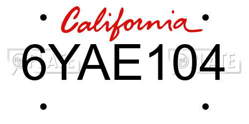 6YAE104 California License Plate