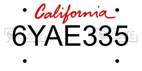 6YAE335 California License Plate