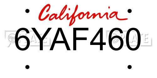 6YAF460 California License Plate
