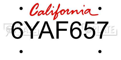 6YAF657 California License Plate