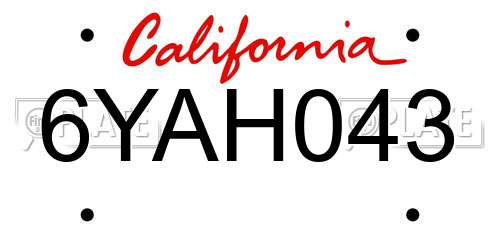 6YAH043 California License Plate