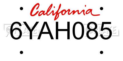 6YAH085 California License Plate