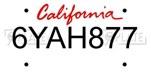 6YAH877 California License Plate