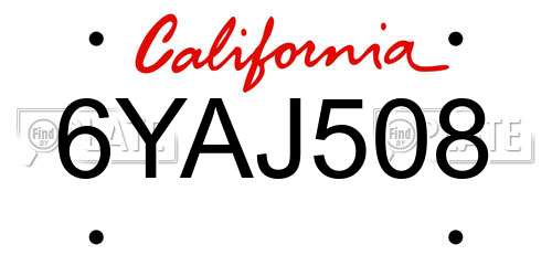 6YAJ508 California License Plate