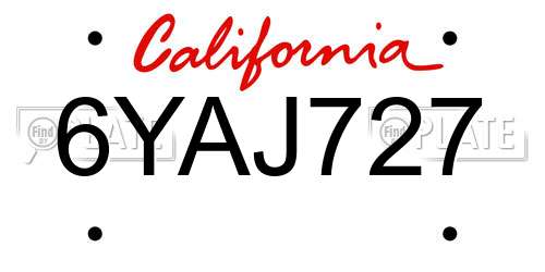 6YAJ727 California License Plate