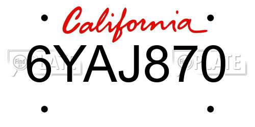 6YAJ870 California License Plate