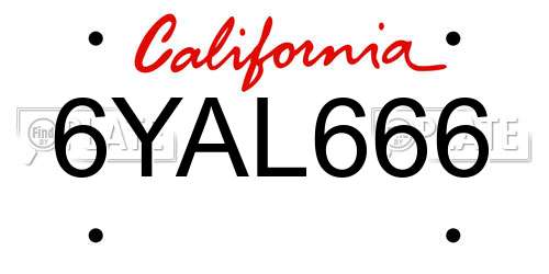 6YAL666 California License Plate