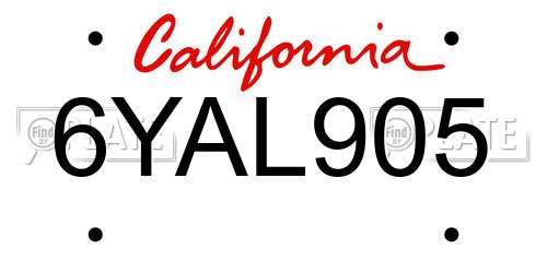 6YAL905 California License Plate