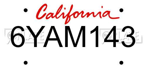 6YAM143 California License Plate