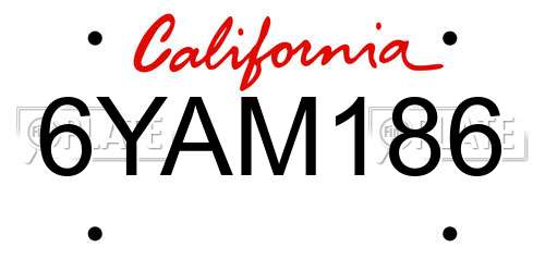 6YAM186 California License Plate
