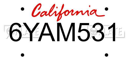 6YAM531 California License Plate