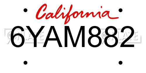 6YAM882 California License Plate