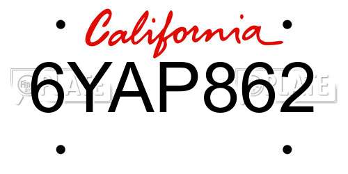 6YAP862 California License Plate
