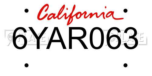 6YAR063 California License Plate