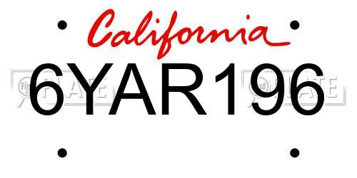 6YAR196 California License Plate