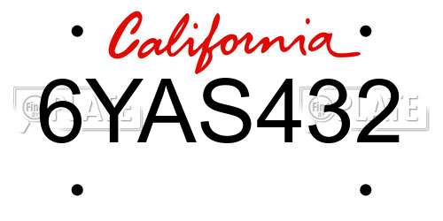 6YAS432 California License Plate