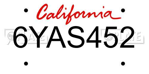 6YAS452 California License Plate