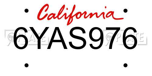 6YAS976 California License Plate