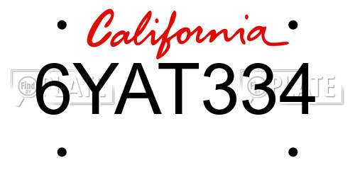 6YAT334 California License Plate