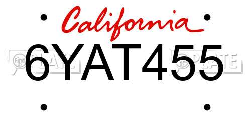 6YAT455 California License Plate