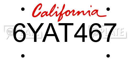 6YAT467 California License Plate