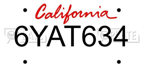 6YAT634 California License Plate
