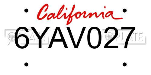 6YAV027 California License Plate