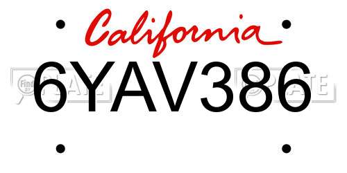6YAV386 California License Plate