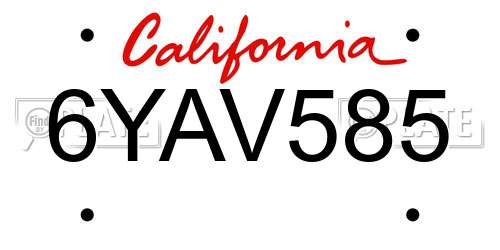 6YAV585 California License Plate