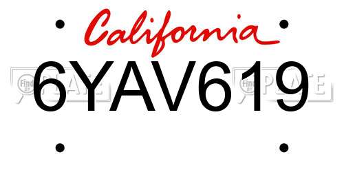 6YAV619 California License Plate