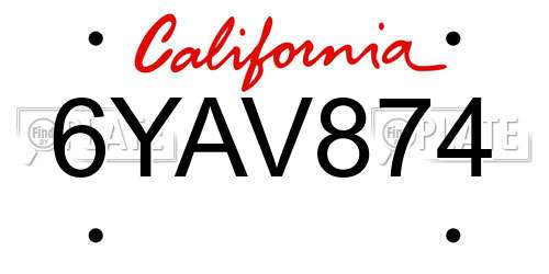 6YAV874 California License Plate