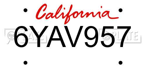 6YAV957 California License Plate