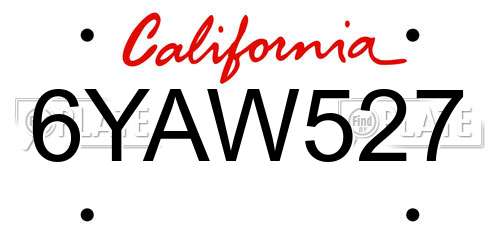 6YAW527 California License Plate