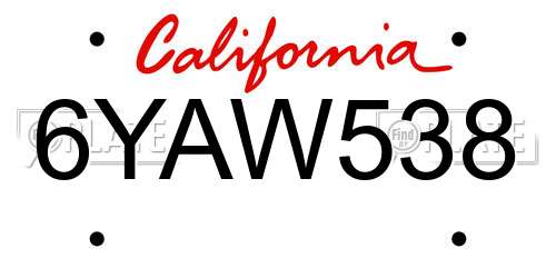 6YAW538 California License Plate