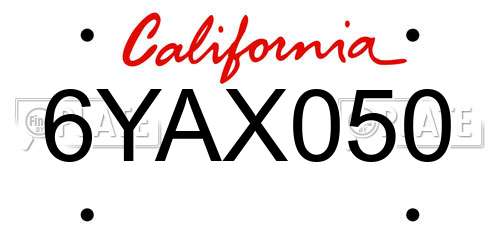 6YAX050 California License Plate