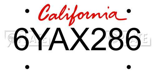 6YAX286 California License Plate