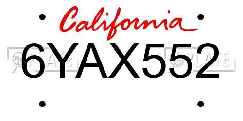6YAX552 California License Plate
