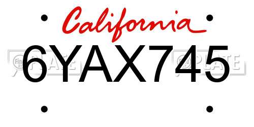 6YAX745 California License Plate