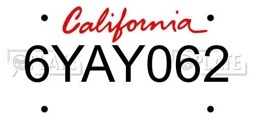 6YAY062 California License Plate