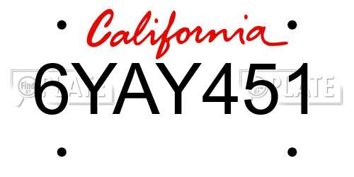 6YAY451 California License Plate
