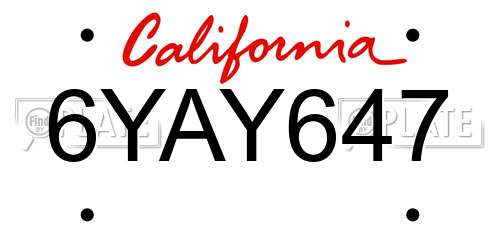 6YAY647 California License Plate