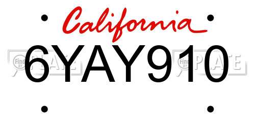6YAY910 California License Plate