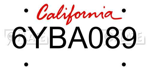 6YBA089 California License Plate