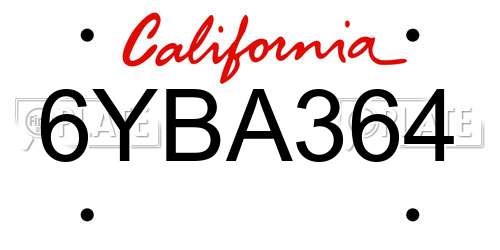 6YBA364 California License Plate