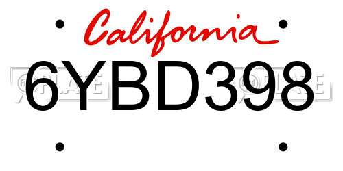 6YBD398 California License Plate