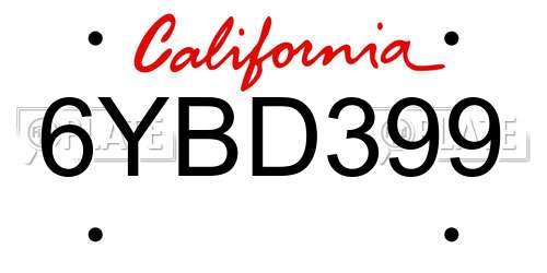 6YBD399 California License Plate