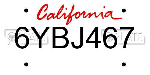 6YBJ467 California License Plate