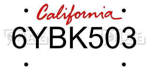 6YBK503 California License Plate